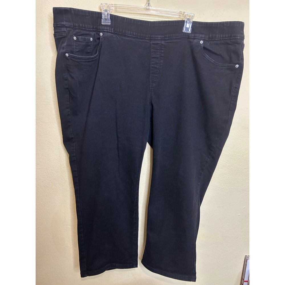 D & Co Denim & Company Black Pull On Crop Pants 28WP Womens Plus‎